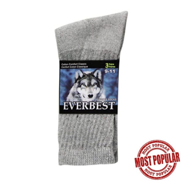 Wholesale Ladies' Grey Sport Crew Socks 3 Pair Pack (Size: 9-11) ($1.10 each)
