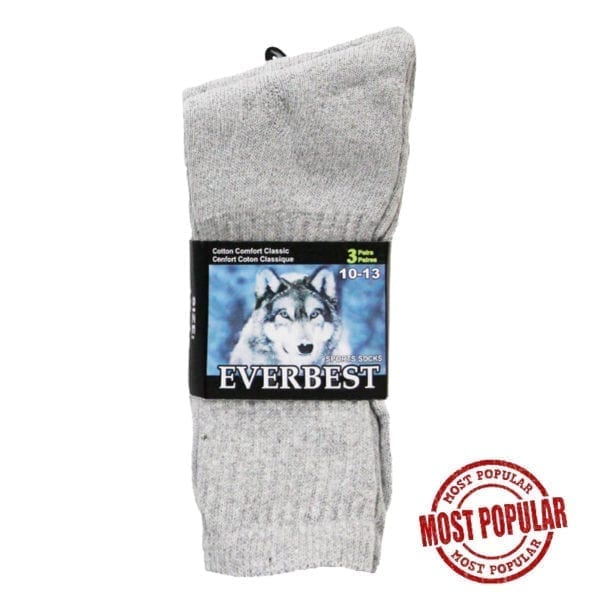 Wholesale Men's Sport Socks, 3-Pack - Grey, Size 10-13 ($1.10 Each)