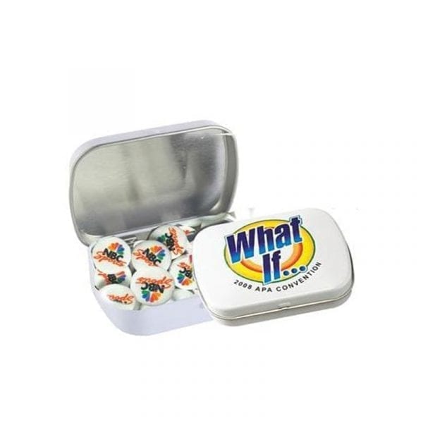 Imprinted Round Mints in a Domed Tin