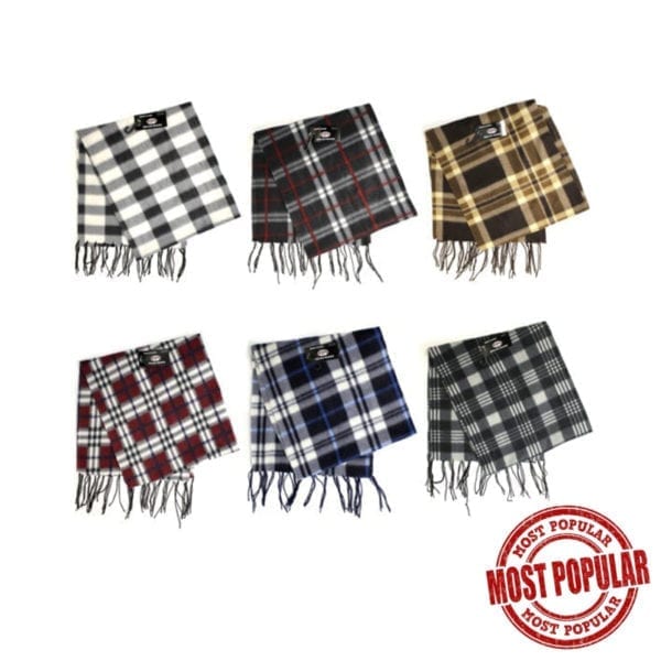 Wholesale Adult Plaid Polar Fleece Winter Scarf - Asst Clours