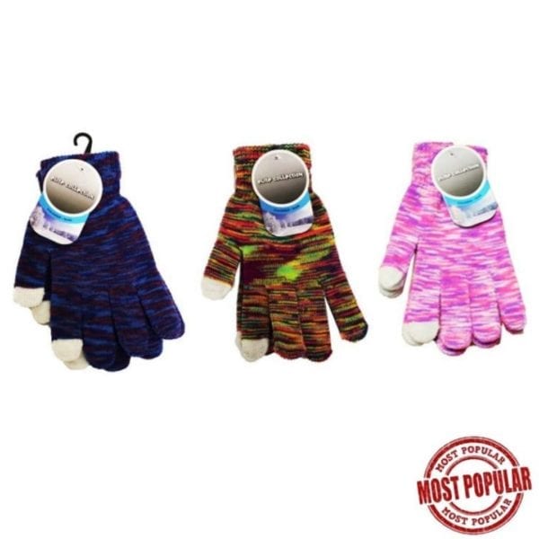 Wholesale Ladies/Teen Multi-Colour Knit Touch Glove