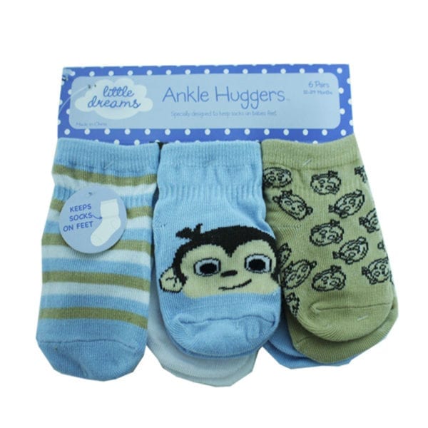 Wholesale Boy's Monkey Stripes Socks 6 Pack ($0.83 each)