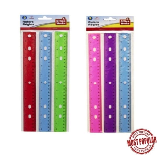 Wholesale 12" Ruler, 3-Pack ($0.75 Each)
