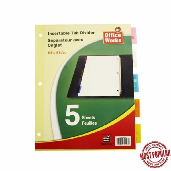 Wholesale Dividers with Insertable Tab 5 pack (8.5 X 11")