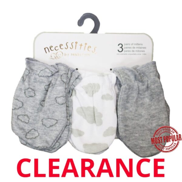 Wholesale Baby Cotton Scratch Mitts, 3-Pack – Asst. Colours (0-3 Months)