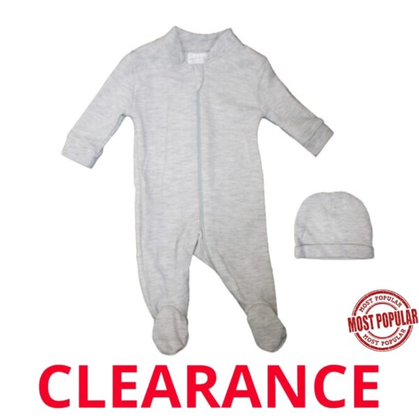 Wholesale Preemie Sleeper With Hat, 2-Piece Set – Light Grey ($6.00 each)