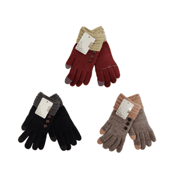 Wholesale Ladies’ Knit Texting Gloves with Buttons - Asst. Colours - Image 2