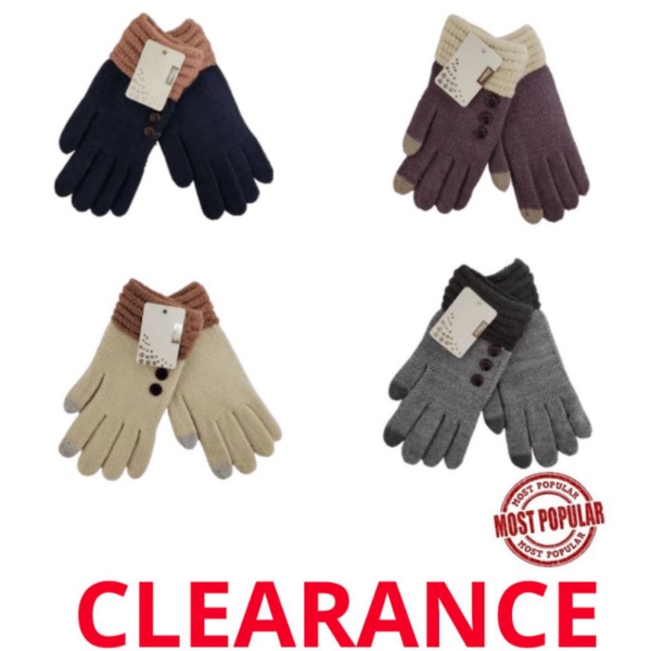 Wholesale Ladies’ Knit Texting Gloves with Buttons - Asst. Colours