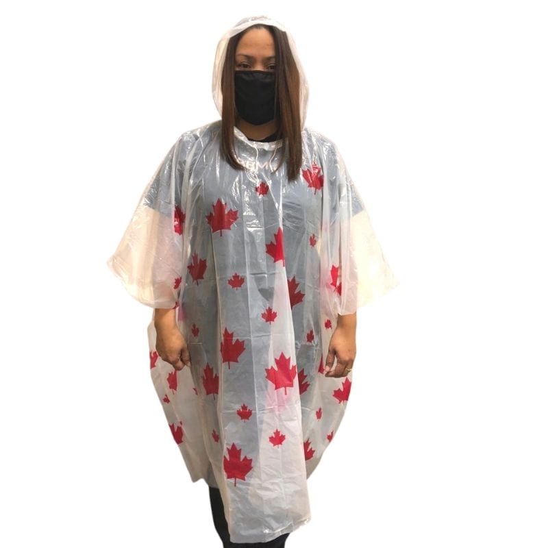 wholesale adult canada print rain poncho vinyl one size