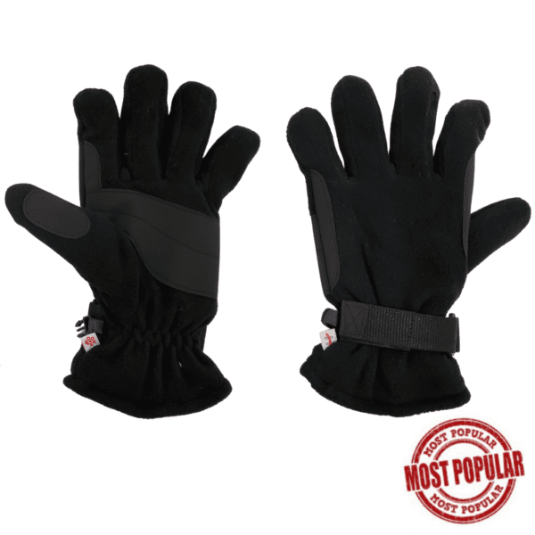 Wholesale Adult Brand Name Polar Fleece Gloves with Straps - Black (Size S/M-XL)