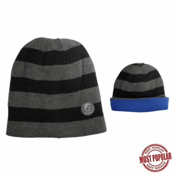 Wholesale Adult Brand Name Reversible Toque/Beanie With Wide Stripes- 3 Assorted Colours