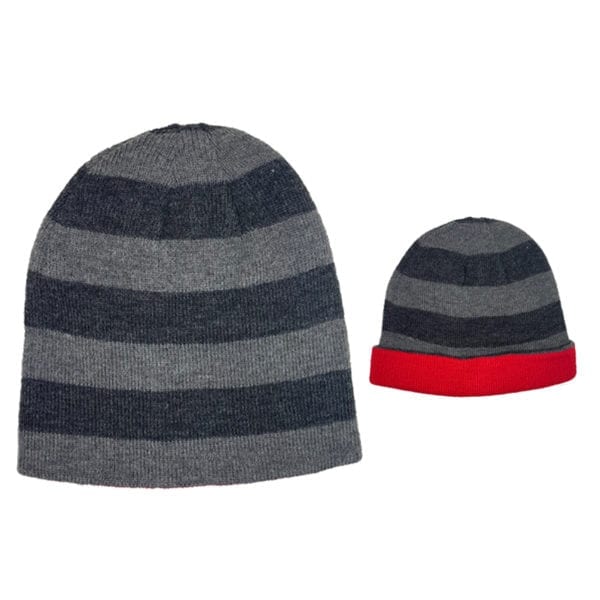 Wholesale Adult Brand Name Reversible Toque/Beanie With Wide Stripes- 3 Assorted Colours - Image 2