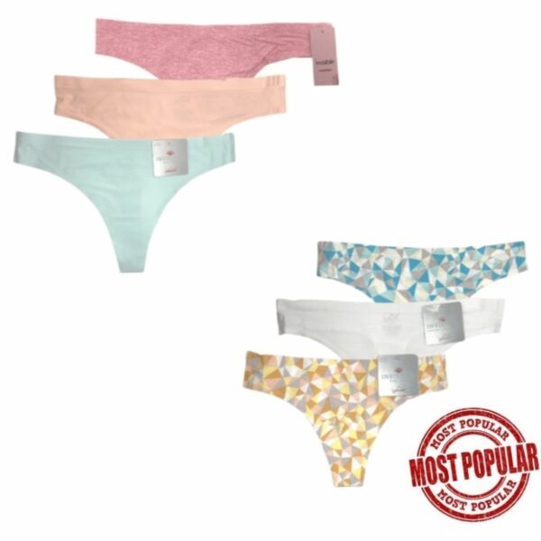 Wholesale Brand Name Ladies’ Seamless Thong Underwear (Size S-XL) - Asst Colours