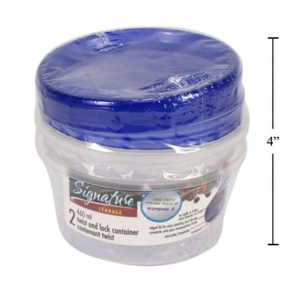Wholesale 2 Pack Twist and Lock Food Storage Container with Lids (460 ml)