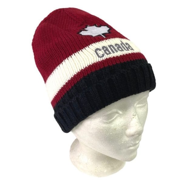 Wholesale Adult Knit Canada Winter Hats/Toque with Leaf and Stripe - Image 2