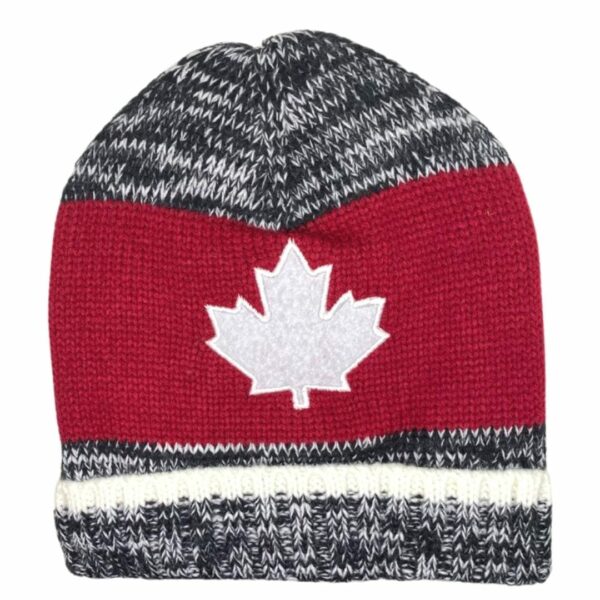 Wholesale Adult Knit Canada Winter Hats/Toque with Leaf and Stripe - Image 3
