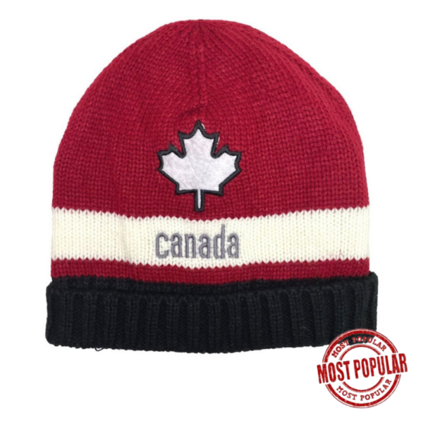 Wholesale Adult Knit Canada Winter Hats/Toque with Leaf and Stripe