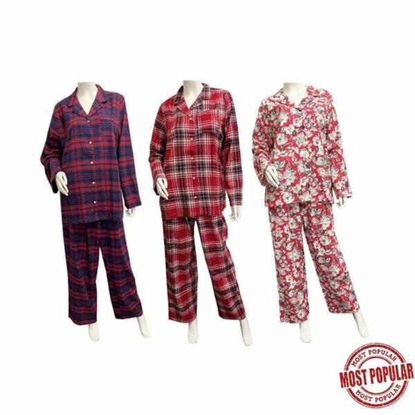 Wholesale Ladies Flannel Pajama, 2-Piece Set - Plus Size (Size 14-22) - Asst. Colours and Patterns