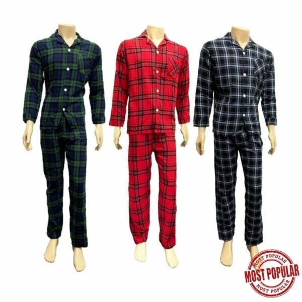 Wholesale Men's/Gender Neutral 2-Piece Flannel Plaid Pajama Set - Asst. Colours(Size M-XL)