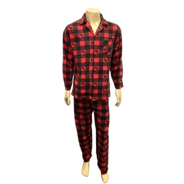 Wholesale Gender Neutral 2-Piece Micro Pajama Set Notch Collar Red Plaid(Size M-XL) - Image 3
