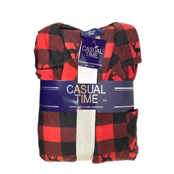 Wholesale Gender Neutral 2-Piece Micro Pajama Set Notch Collar Red Plaid(Size M-XL) - Image 2