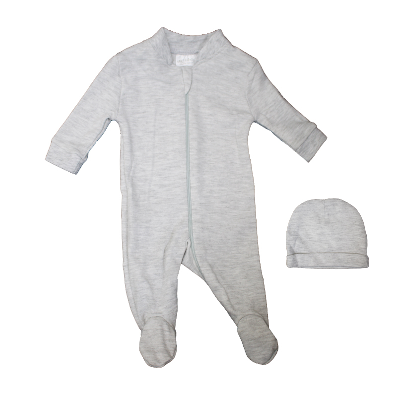Wholesale Preemie Sleeper With Hat, 2Piece Set Light Grey (6.00