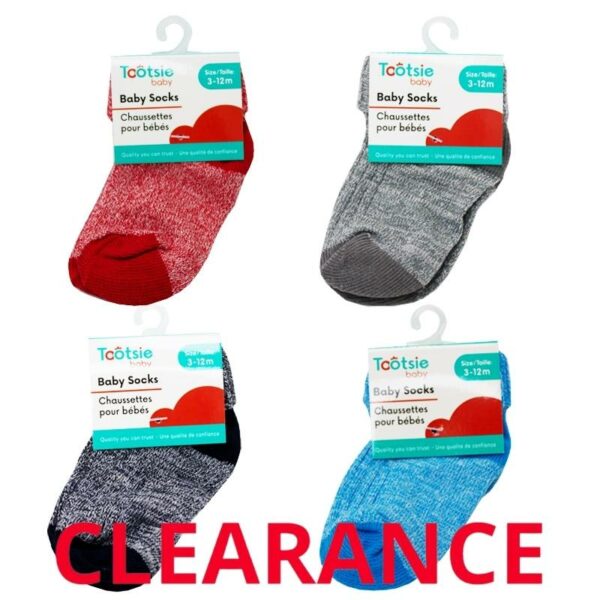 Wholesale Tootsie Baby’s Socks, Marled With Cuff – 4 Asst. Colours (Size 3-12 Months)