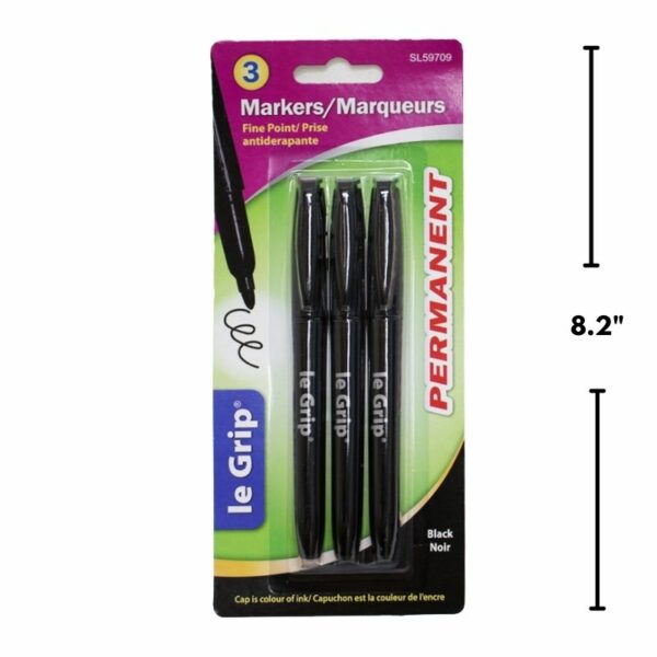Wholesale Permanent Markers, 3-Pack - Black ($0.58 Each)