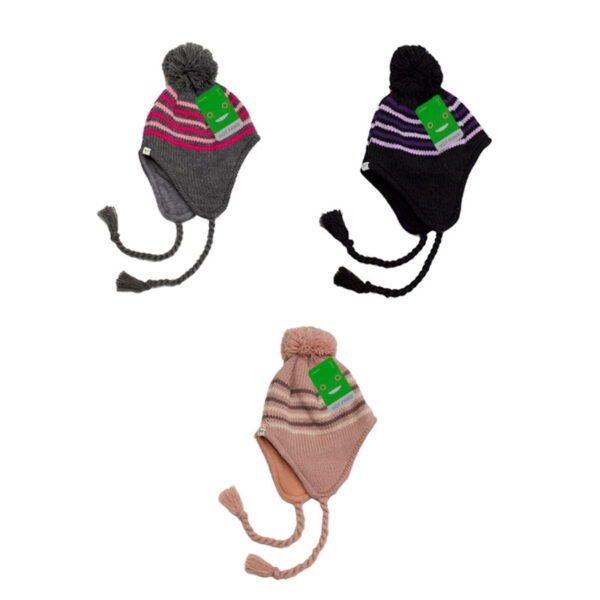 Wholesale Brand Name Toddler Girls Knit Toque, Striped With Pom Pom, Asst. Colours (2-3 Years)