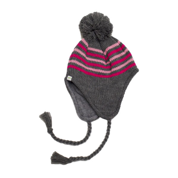 Wholesale Brand Name Toddler Girls Knit Toque, Striped With Pom Pom, Asst. Colours (2-3 Years) - Image 4