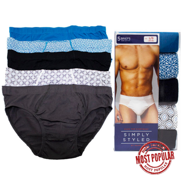 Wholesale Men’s Cotton Briefs, Asst. Colours, Size S-XL – 5-Pack ($2.75 Each)
