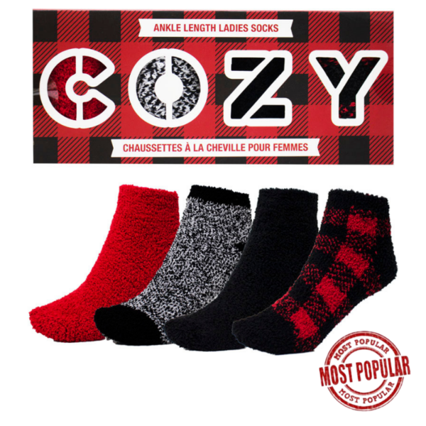 Wholesale Ladies' Softie Ankle Socks, 4-Pack - Asst. Prints ($3.00 Each)