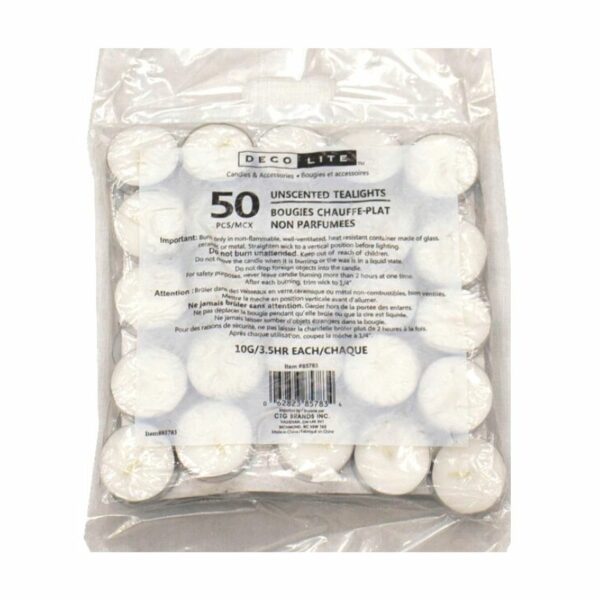 Wholesale Unscented Tealight Candles, 50-Pack - White ($0.12 Each)