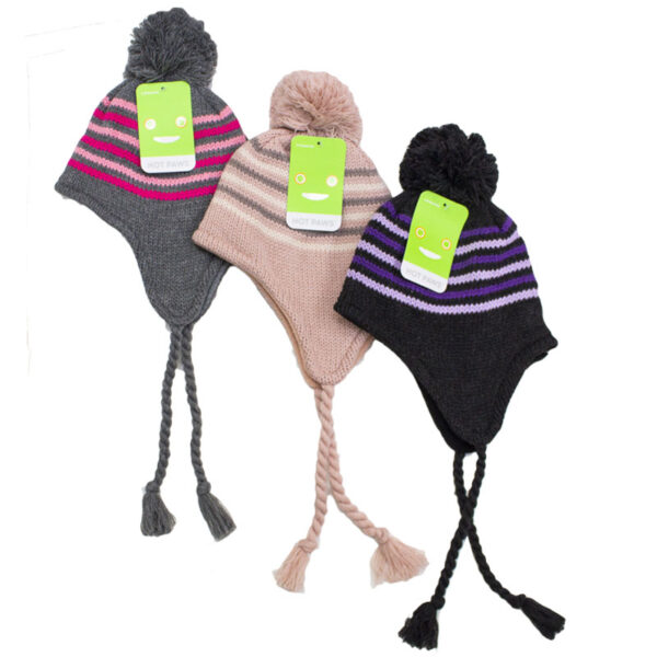 Wholesale Brand Name Kids' Winter Earflap Pom-Pom Hat with Tassels - Asst. Colours (Age: 4-6 Years)