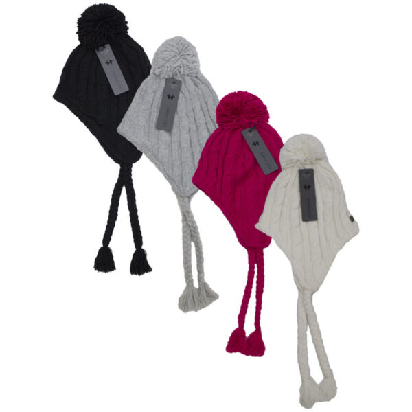 Wholesale Brand Name Youth Girls' Winter Earflap Pom-Pom Hat with Tassels - Asst. Colours (Age: 7-14 Years)