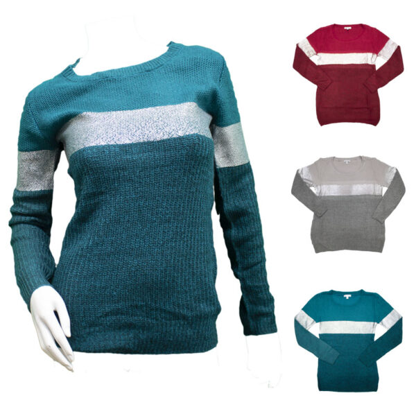 Wholesale Ladies' Long Sleeve Striped Sweater - Asst. Colours (Size S - 2XL) - Image 5