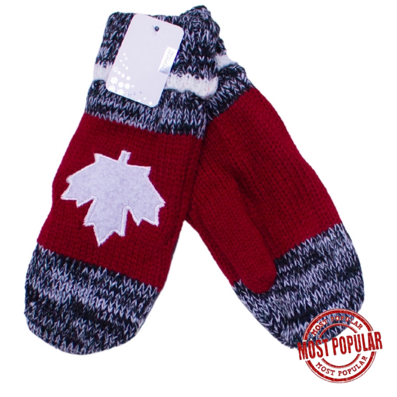 Wholesale Adult Canada Leaf with Stripe Mitten