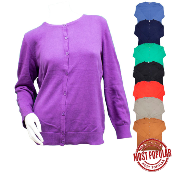 Wholesale Ladies' Cardigan Sweater- Asst. Colours (Size S - XL)