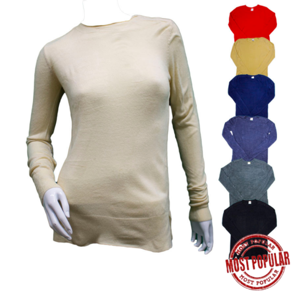 Wholesale Ladies' Round Neck Sweater - Asst. Colours (Size S - XL)