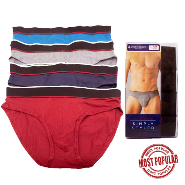 Wholesale Men’s Cotton Briefs, 4-Pack - Size S-XL, Asst. Colours ($2.75 Each)