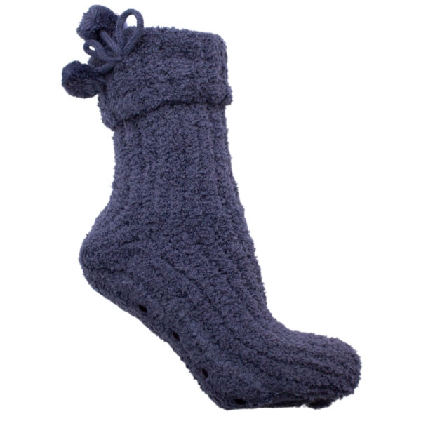 Wholesale Ladies’ Slipper Socks with Pom-Poms, Non-Slip/Skid, Asst. Colours (Size 9-11) - Image 3