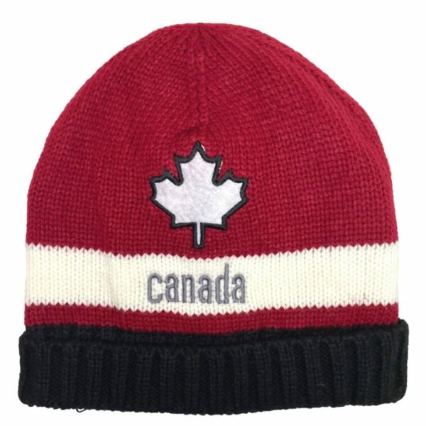 Wholesale Adult Knit Canada Winter Hats/Toque with Leaf and Stripe - Image 3