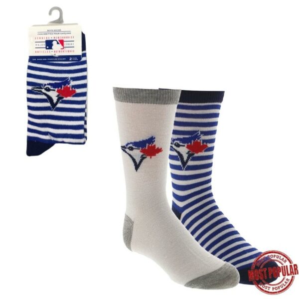 Wholesale Kids’ MLB Blue Jays Crew Socks, 2-Pack – Size 3-6 ($2.25 Each)