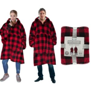 Wholesale Wearable Hoodie Blanket Red Plaid