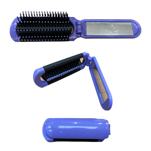 Wholesale Folding Hairbrush with Mirror - Pink & Purple - Image 2