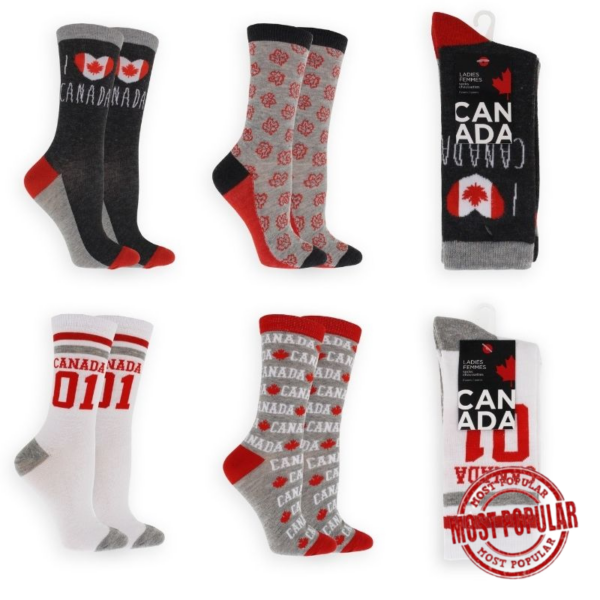 Wholesale Ladies’ Canada Crew Socks, 2-Pack – Size 9-11 ($2.00 Each)