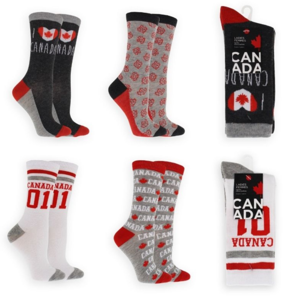 Wholesale Ladies’ Canada Crew Socks, 2-Pack – Size 9-11 ($2.00 Each)