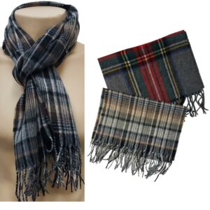 Wholesale Adult Wool & Cashmere Plaid Scarf - Asst Colours