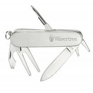 Golfer's essential multi purpose tool- 6-function stainless steel golf knife- Packaged in a nylon pouch with hook and loop fastener closure and belt loop.