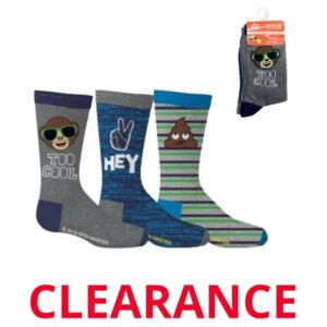 Wholesale Kids’ Crew Socks, Asst. Emoji Prints, 3-Pack – Size 6-8 ($2.00 Each)